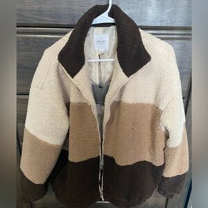 Le Lis Colorblock Teddy Sherpa Jacket - Cream, Tan & Dark Brown